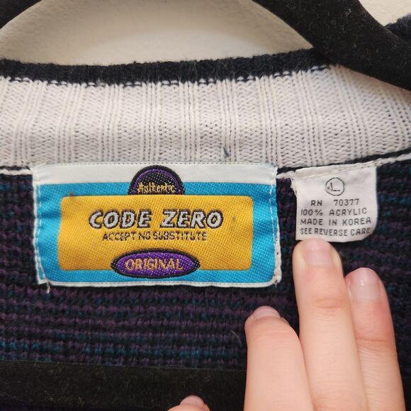 Vtg 90s Code Zero V-Neck Cardigan Sweater Knit Geometric Nordic Grandpacore Sz L - Picture 4 of 12